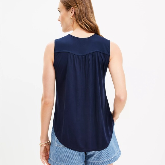 NWT LOFT Navy Mixed Media Shell - Picture 2 of 5